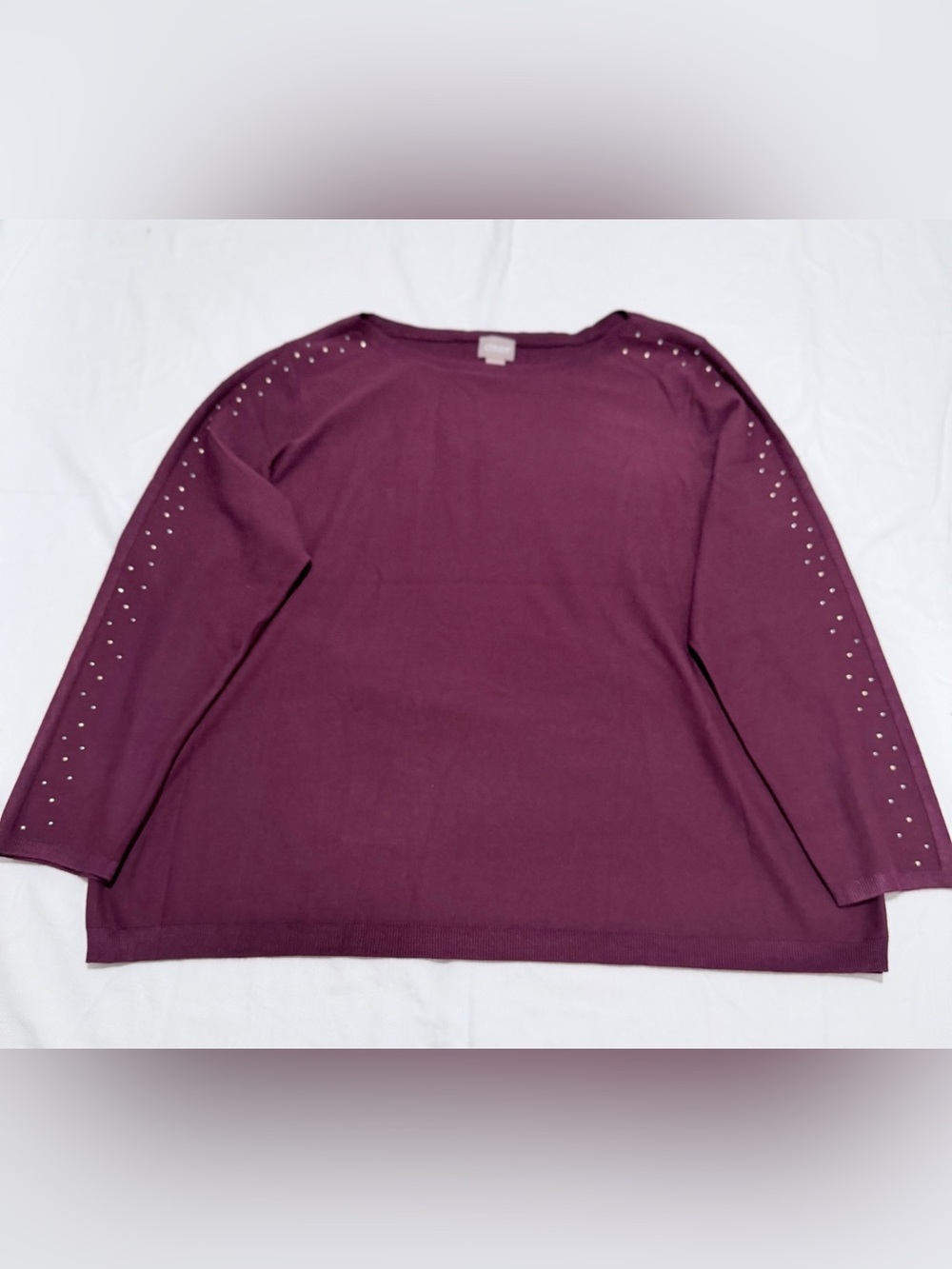 Chico’s Size 4 (20/22 XXL) Burgundy Rhinestone Studded Long Sleeve Sweater